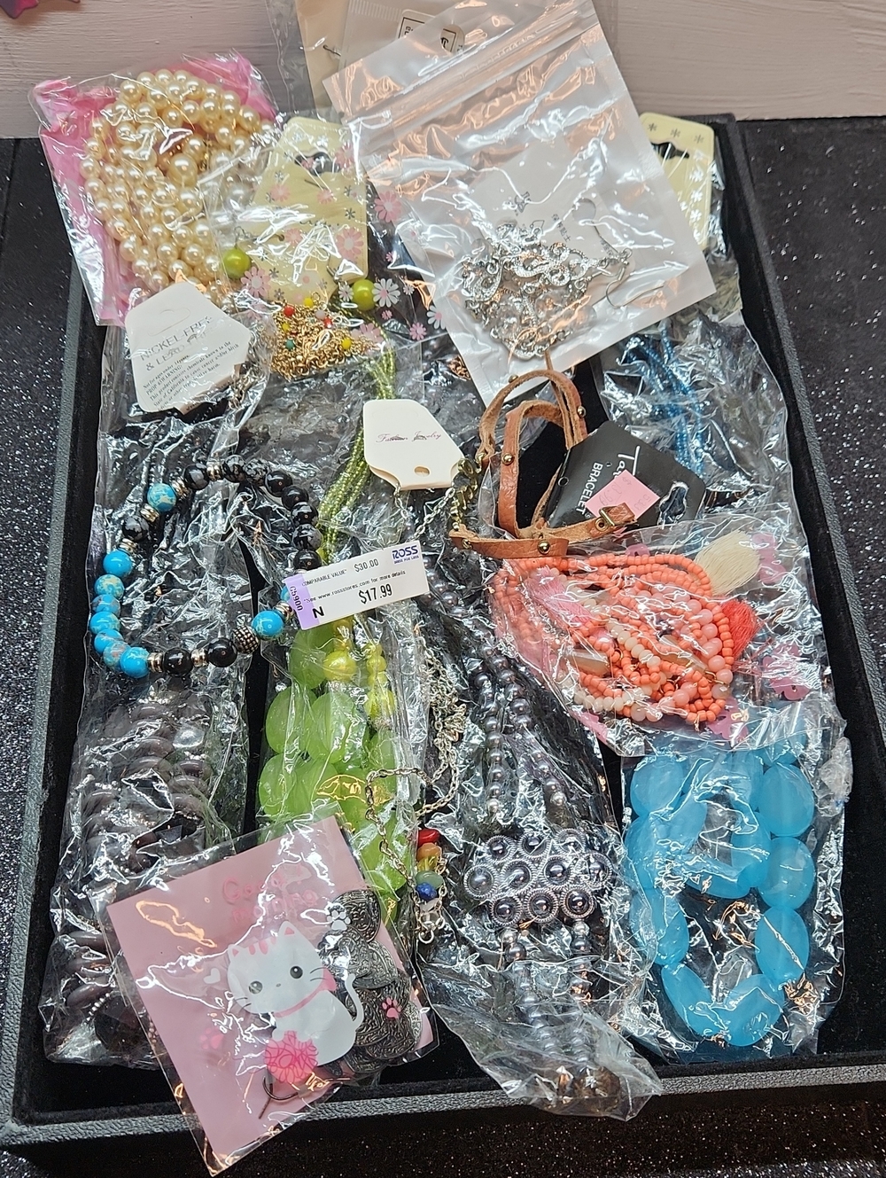 Assorted Fashion Jewelry Lot - Blue, Coral, Green, Faux Pearl Accents